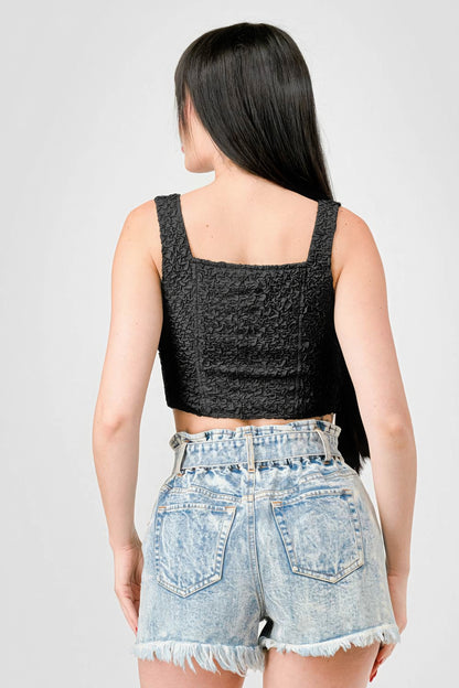 White Stretch Knit Sweetheart Hooked Bustier Cropped Top