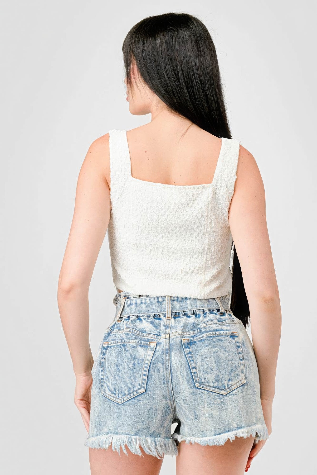 White Stretch Knit Sweetheart Hooked Bustier Cropped Top