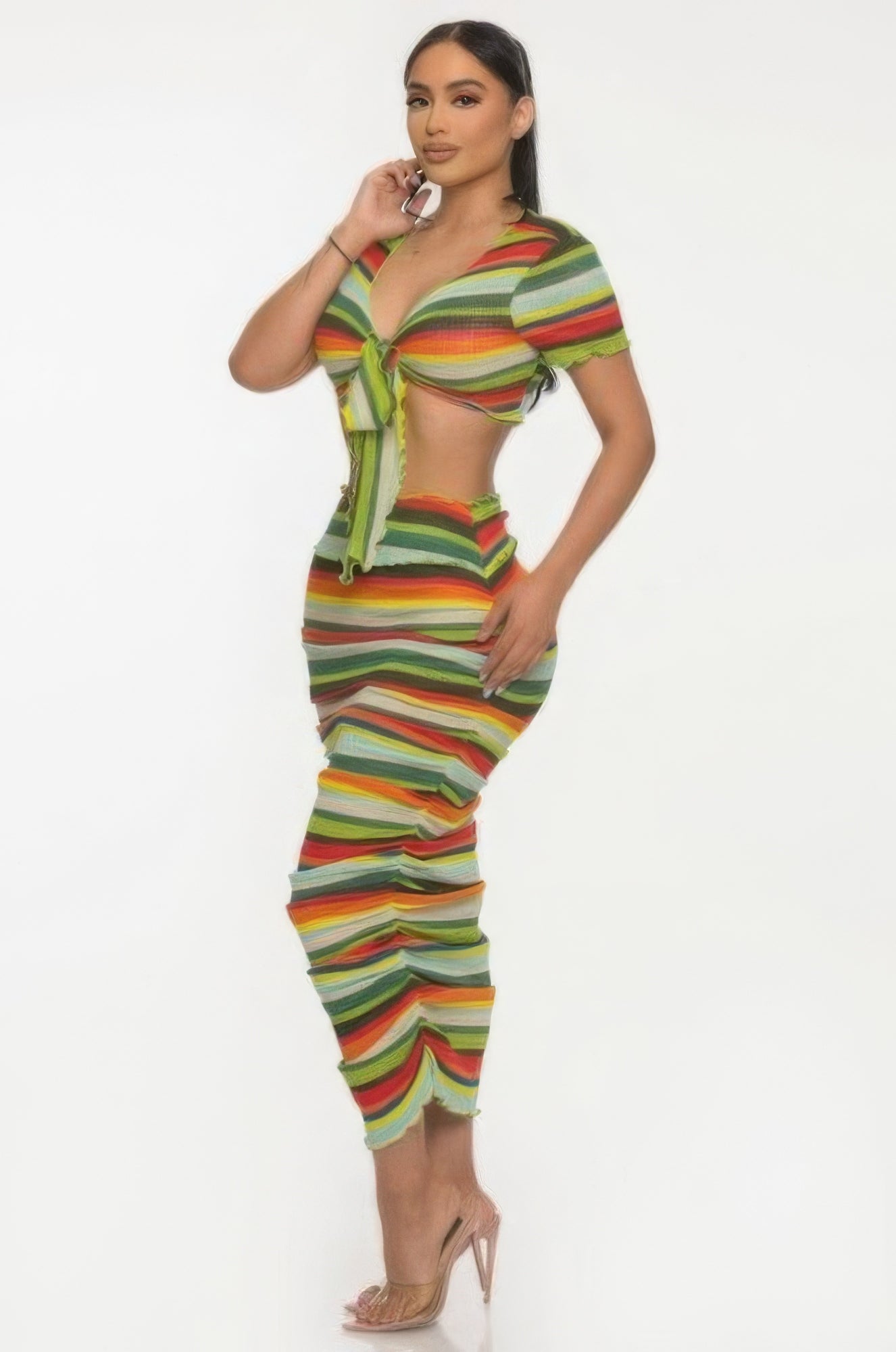 Multi-Green Mine Sarong Skirt Set