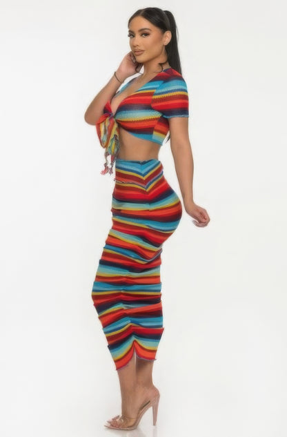 Multi-Red Mine Sarong Skirt Set