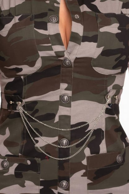 Camouflage Chain Mini Utility Dress