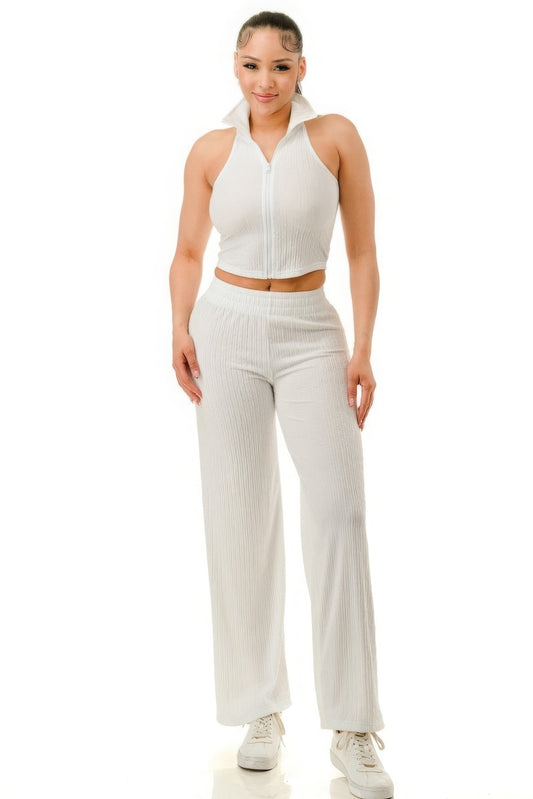 Ivory Wide Pants Set Zipper