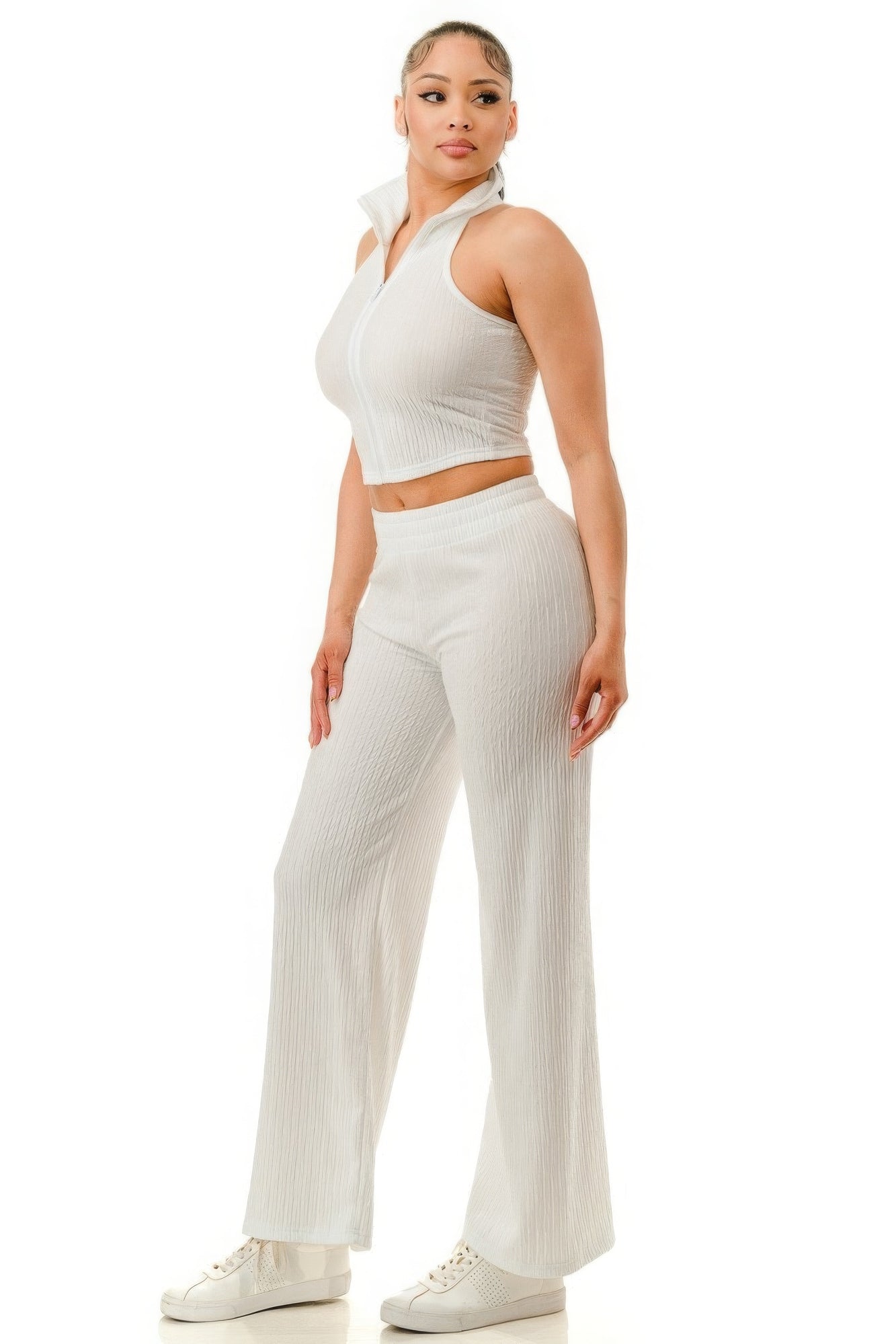 Ivory Wide Pants Set Zipper