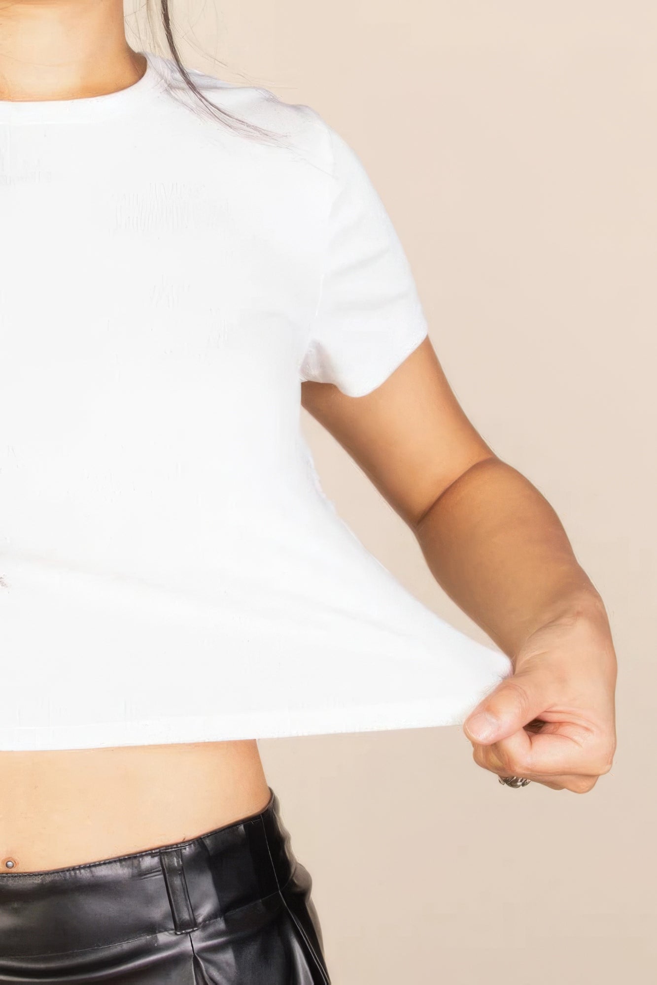 White Short Sleeve Ribbed Round Neck Top