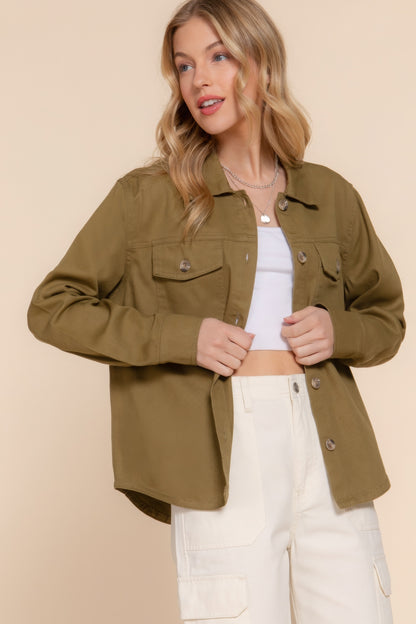 Mocha Button Down Cotton Denim Shacket
