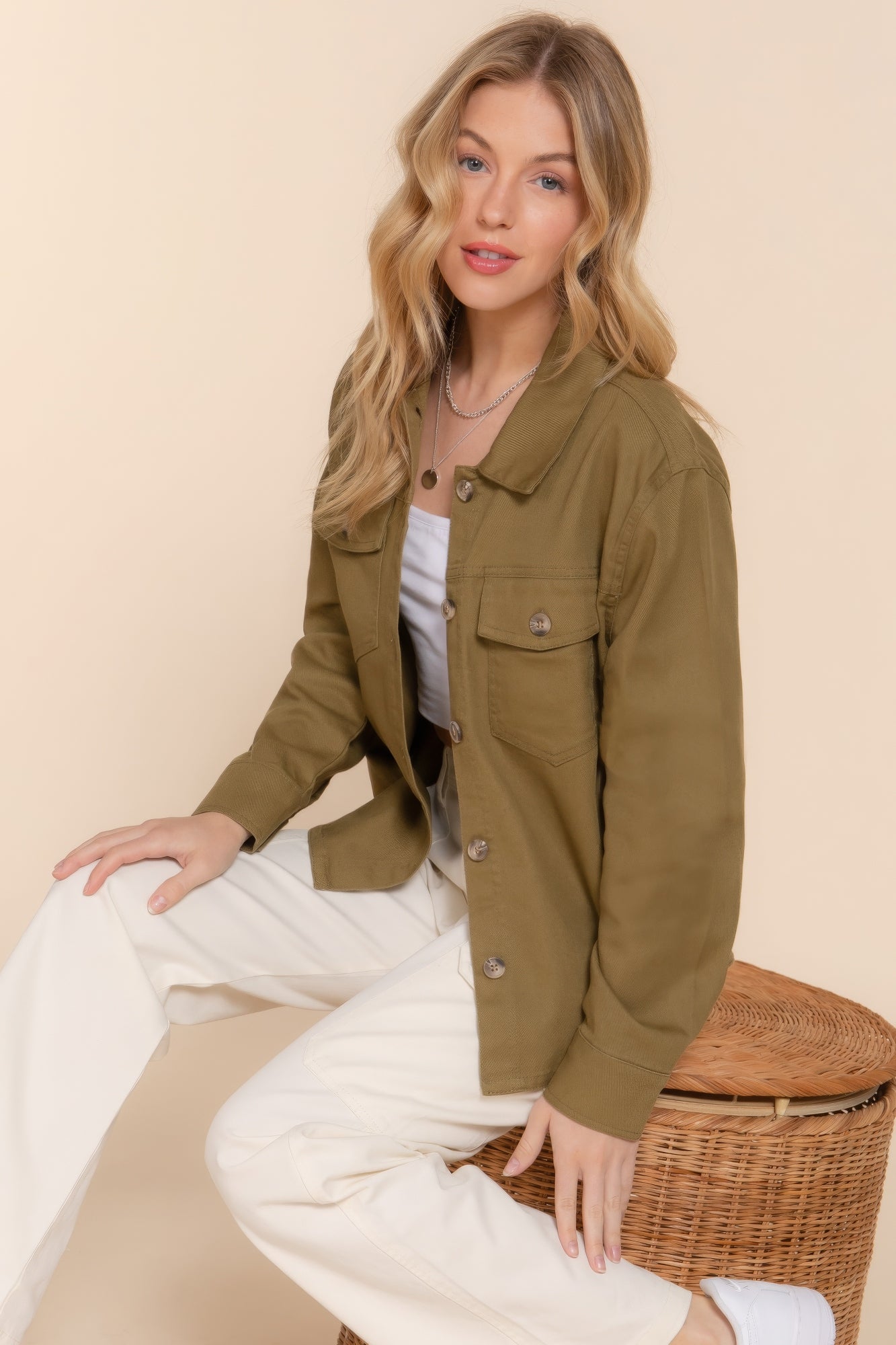 Mocha Button Down Cotton Denim Shacket