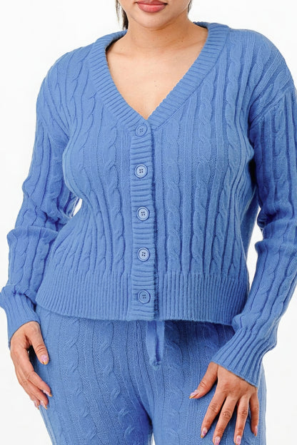 Blue Cable Sweater Cardigan 2pc Set