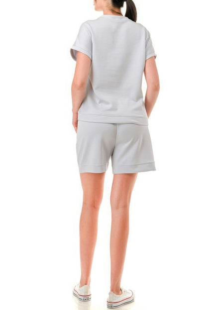 Gray Air Cotton Monochrome Tee And Shorts Set