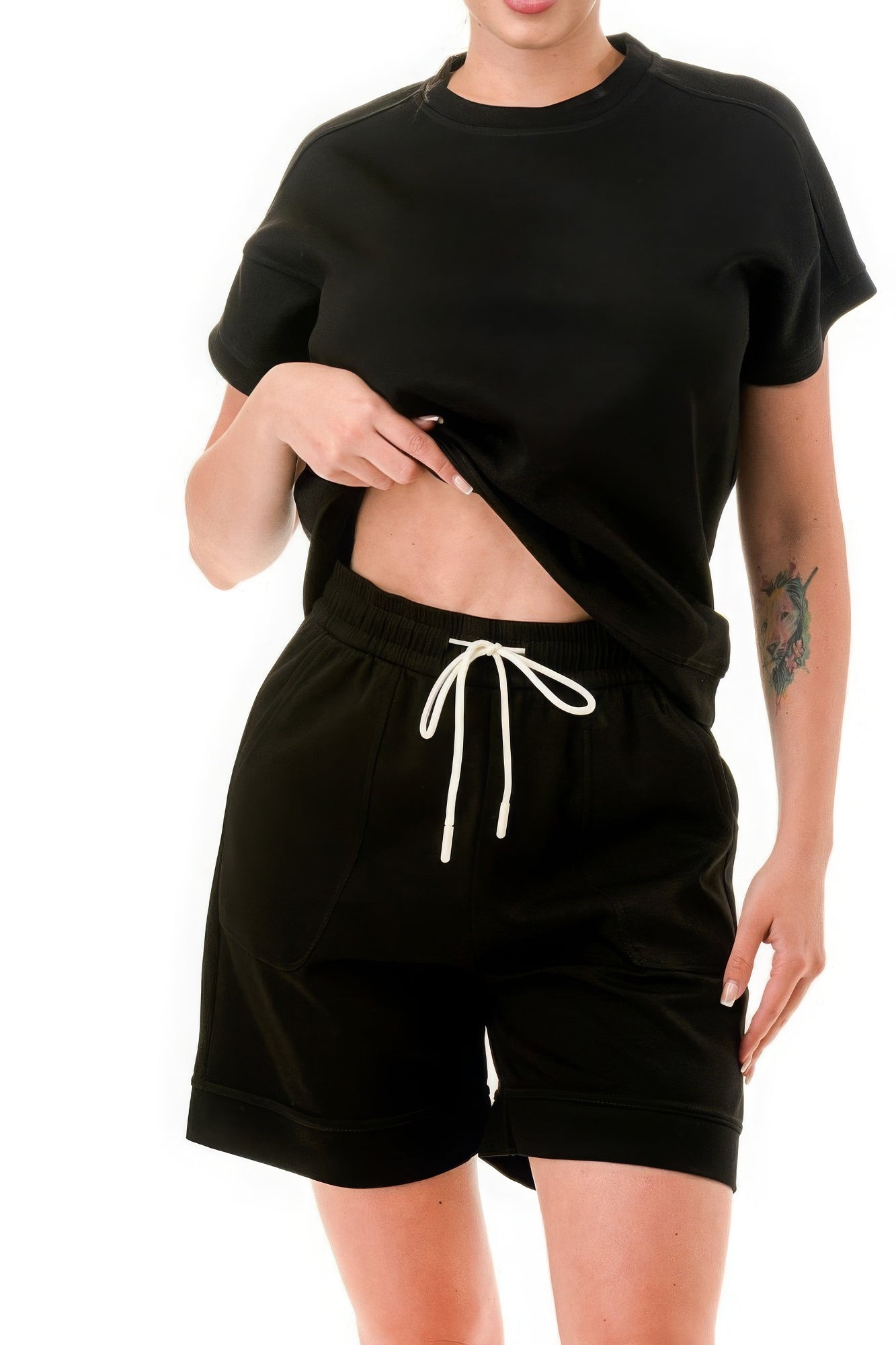 Black Air Cotton Monochrome Tee And Shorts Set