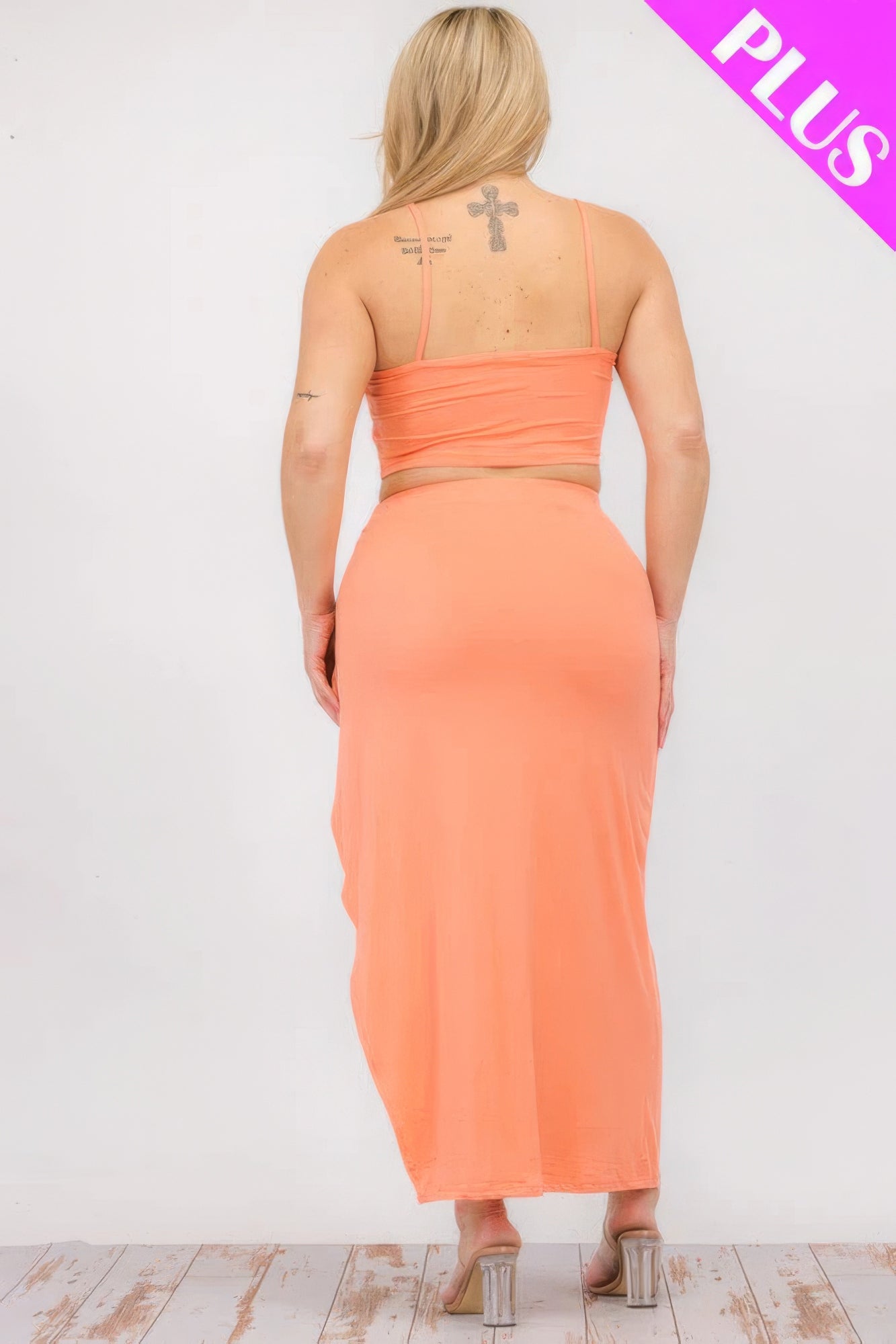 Plus Size Crop Cami & Split Thigh Maxi Skirt Set