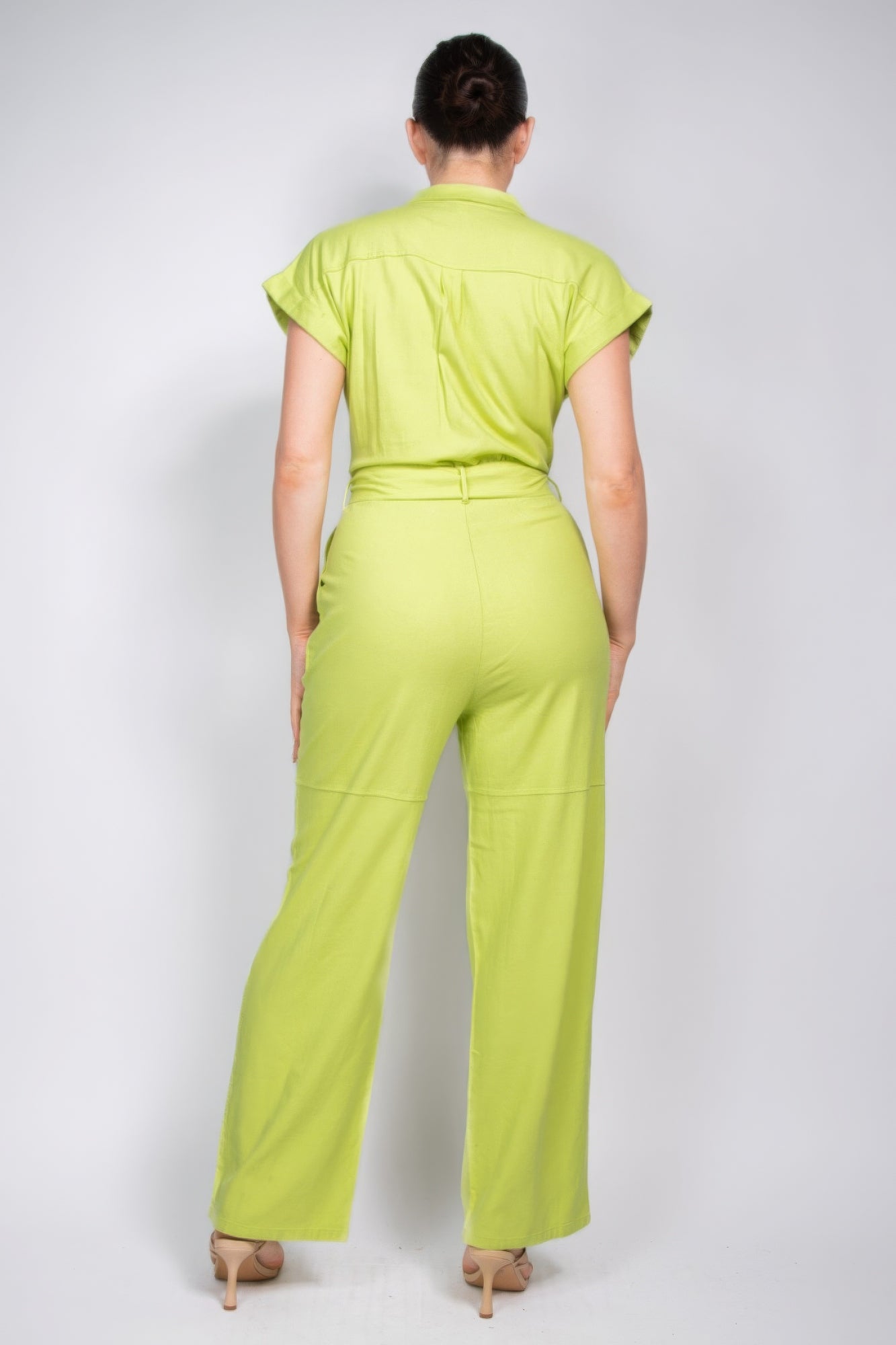 Neon Green Button-Down Linen Jumpsuit