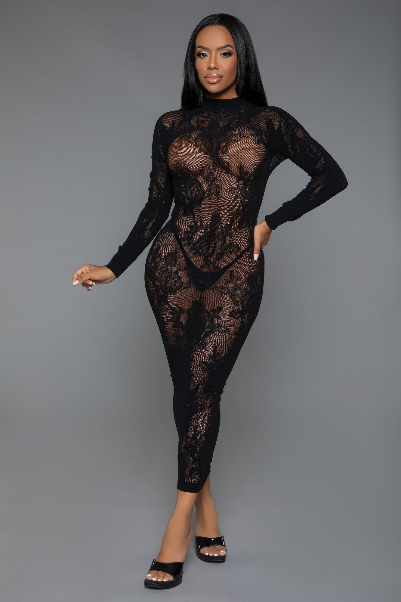 Black Long Sleeve Innocent Touch Laced Dress