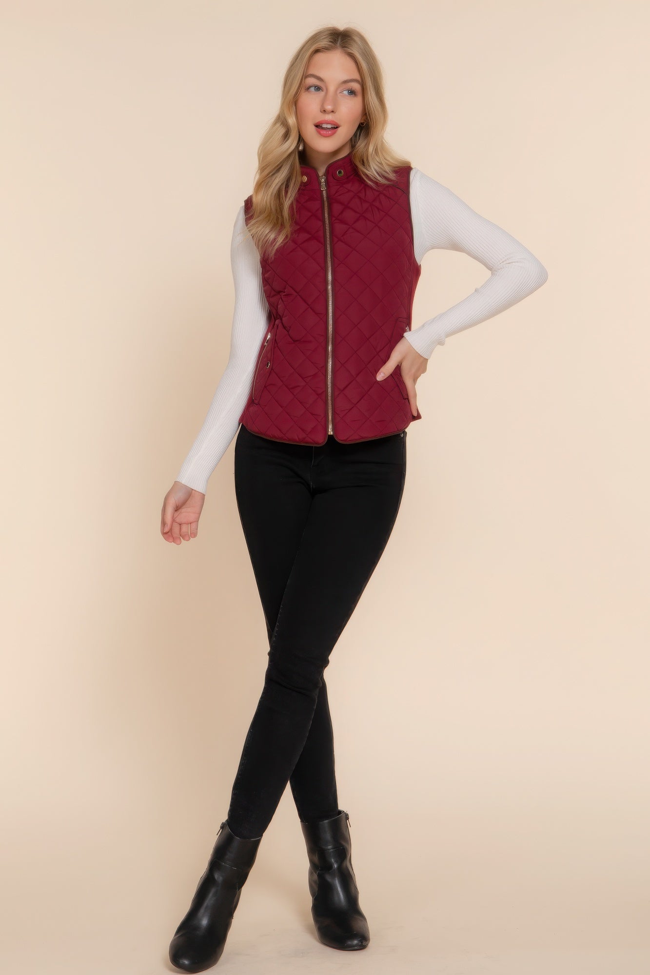 Suede Piping Quilted Padding Vest