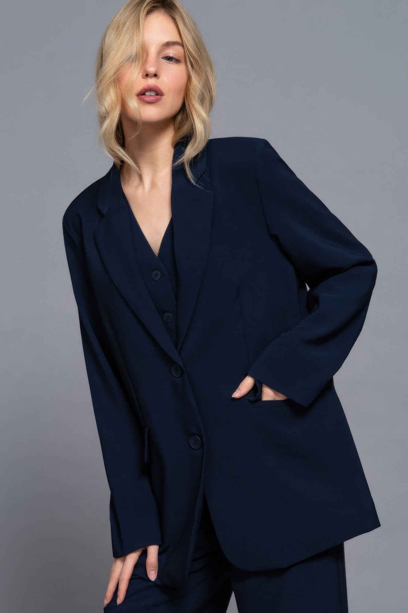 Long slv front button closure blazer