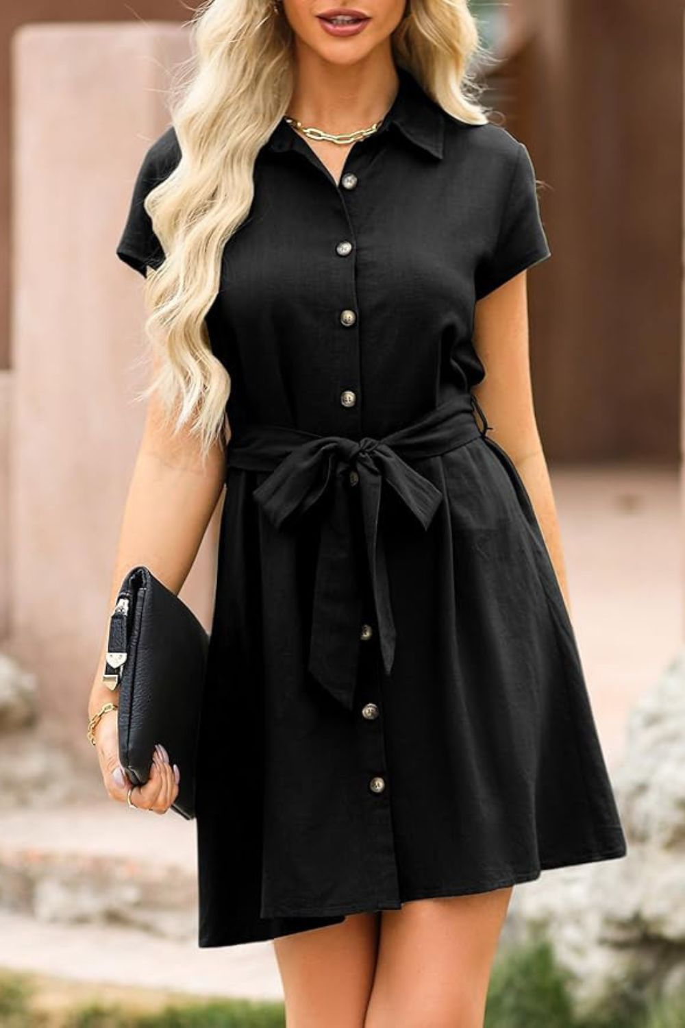 Tied Button Up Short Sleeve Dress