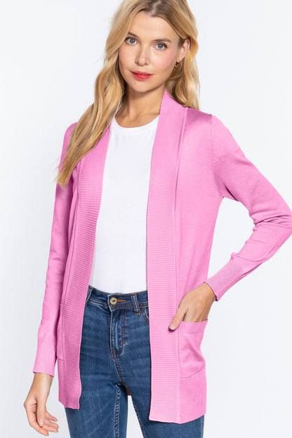 Pink ACTIVE BASIC Ribbed Trim Open Front Cardigan