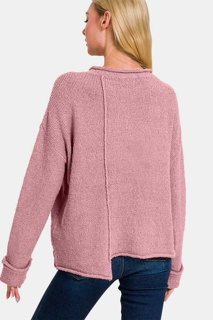 Zenana Asymmetric Hem Drop Shoulder Sweater