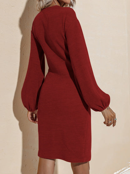 Surplice Long Sleeve Mini Dress