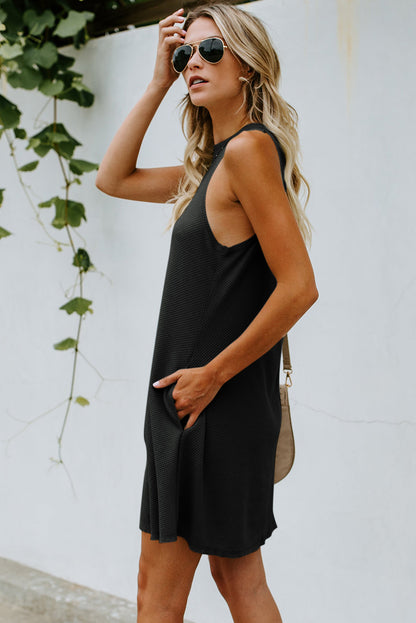 Crisscross Open Back Sleeveless Dress with Pockets