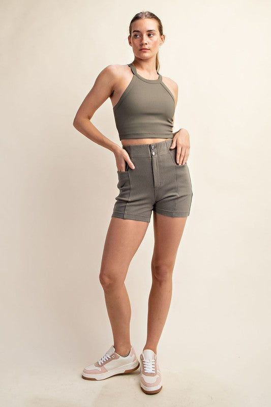 Dusty Olive Cotton Stretch Twill Short Pant