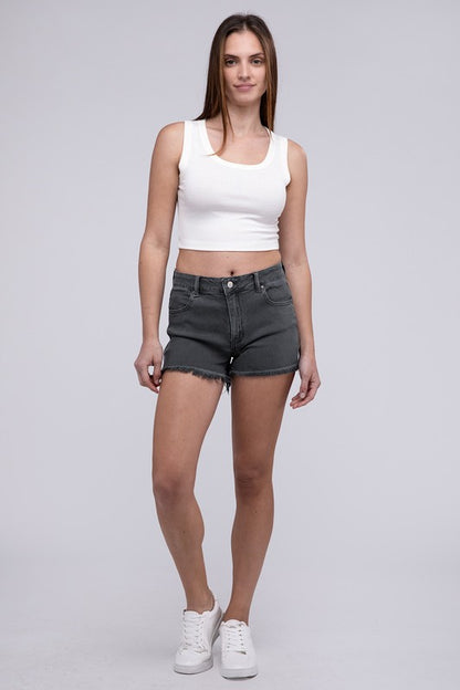 Ivory Acid Washed Frayed Cutoff Hem Shorts