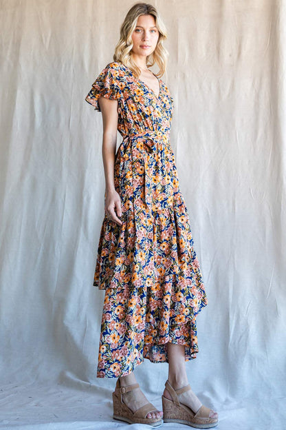 Navy Label Floral Ruffled Midi Dress
