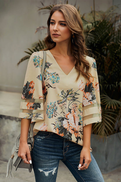 Printed Flare Sleeve Top