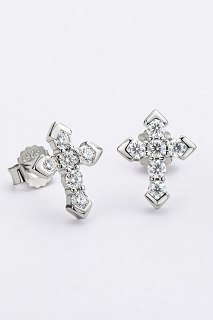 Moissanite Cross Stud Earrings