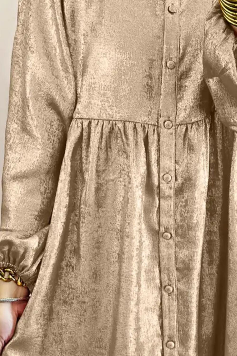 Metallic Sheen Long Sleeve Mini Dress