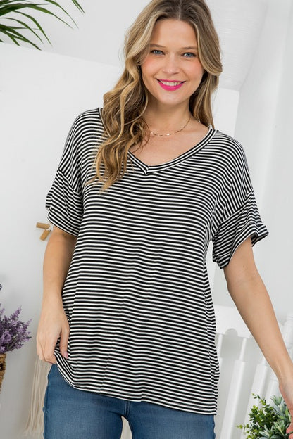 PLUS PIN STRIPE BOXY TOP