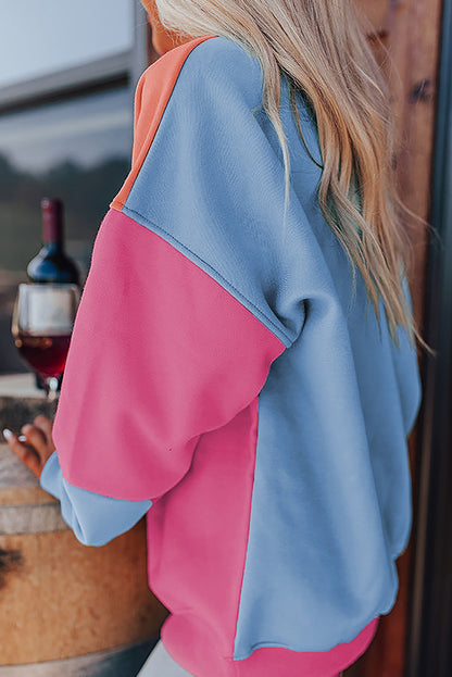 Color Block Round Neck Long Sleeve Sweatshirt