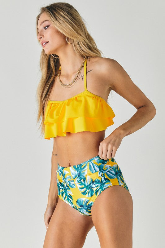 Ruffle Top And Printed Bottom Swimsuit