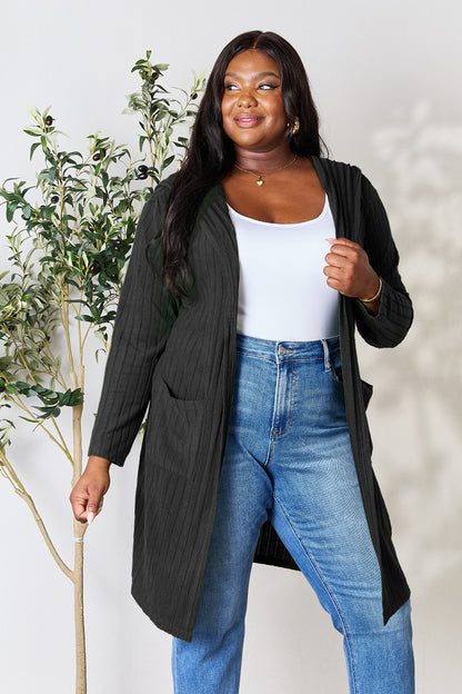 Black Bae Full Size Hooded Sweater Cardigan