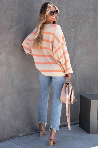 Striped Round Neck Dropped Shoulder Sweatshirt