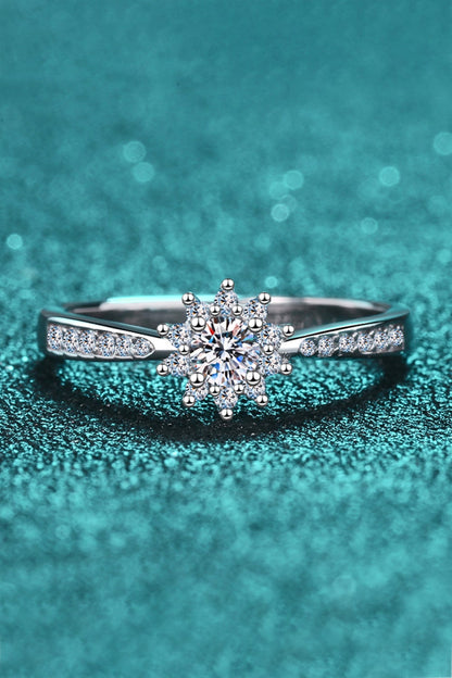 Moissanite Rhodium-Plated Snowflake Ring