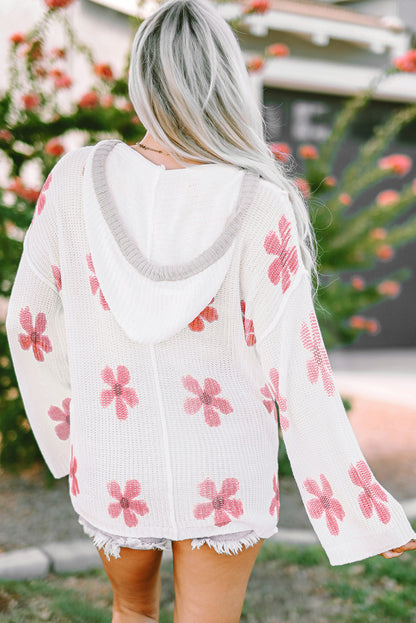 Flower Dropped Shoulder Hooded Sweater