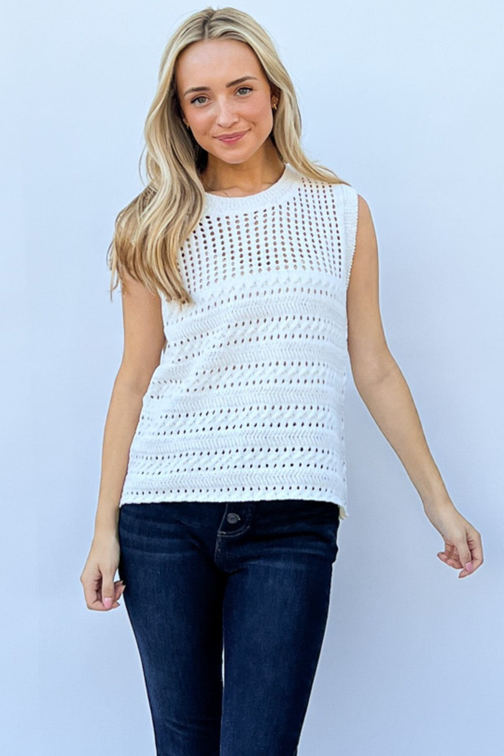 Ivory Hollowed Out Buttoned Tank