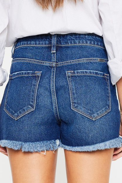 Kancan High Rise Frayed Hem Denim Shorts