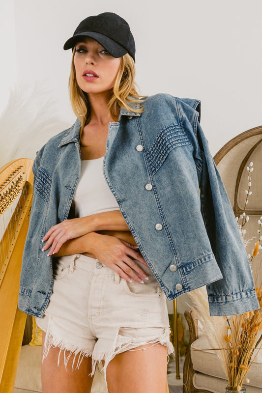 Blue Button Up Long Sleeve Denim Jacket