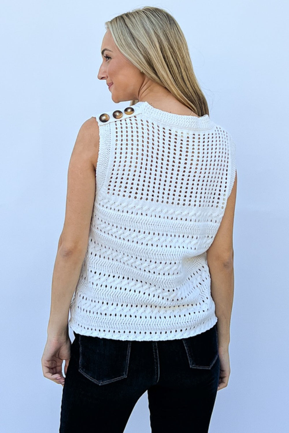Ivory Hollowed Out Buttoned Tank