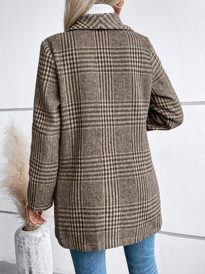 Plaid Collared Neck Long Sleeve Jacket