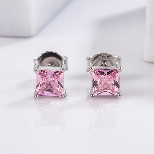 925 Sterling Silver Square Zircon Earrings