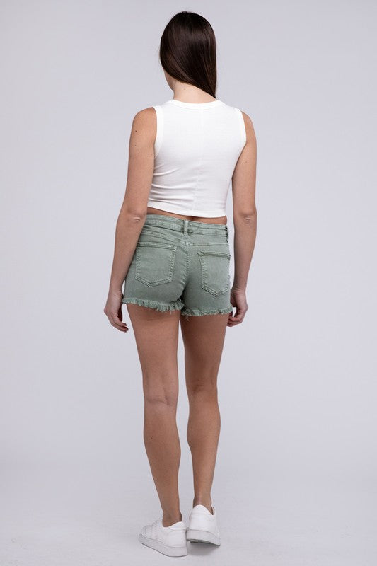 Ivory Acid Washed Frayed Cutoff Hem Shorts