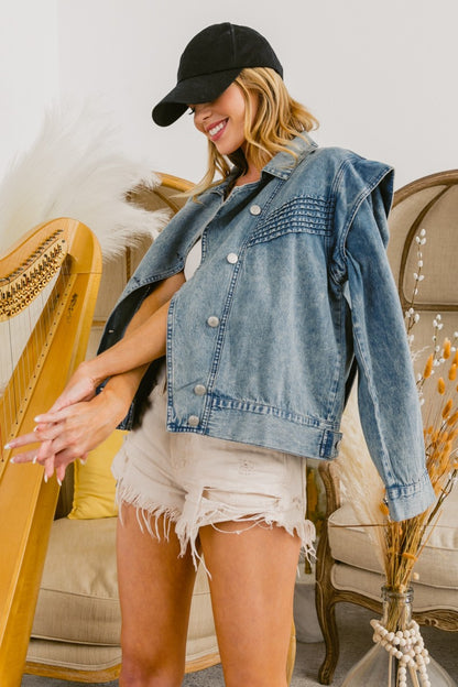 Blue Button Up Long Sleeve Denim Jacket