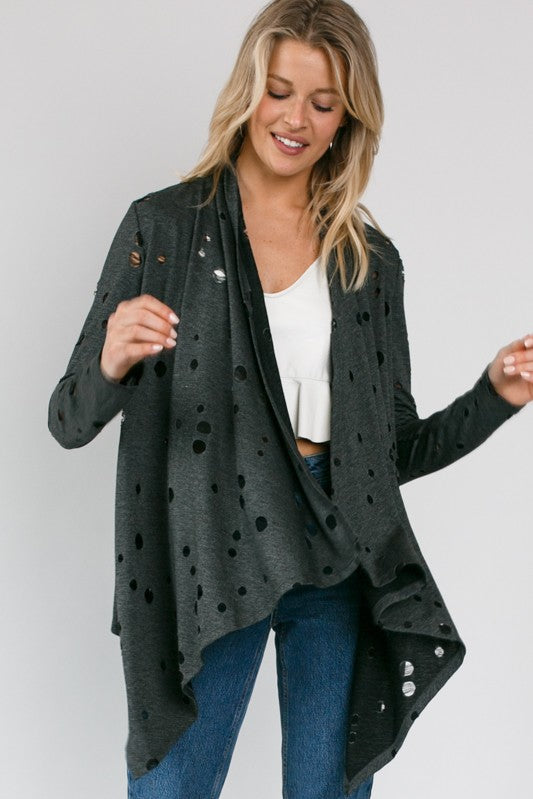 PLUS DISTRESSED CASCADE CARDIGAN