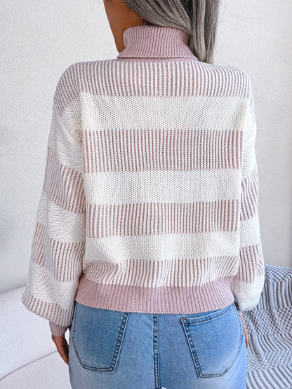 Striped Turtleneck Long Sleeve Sweater