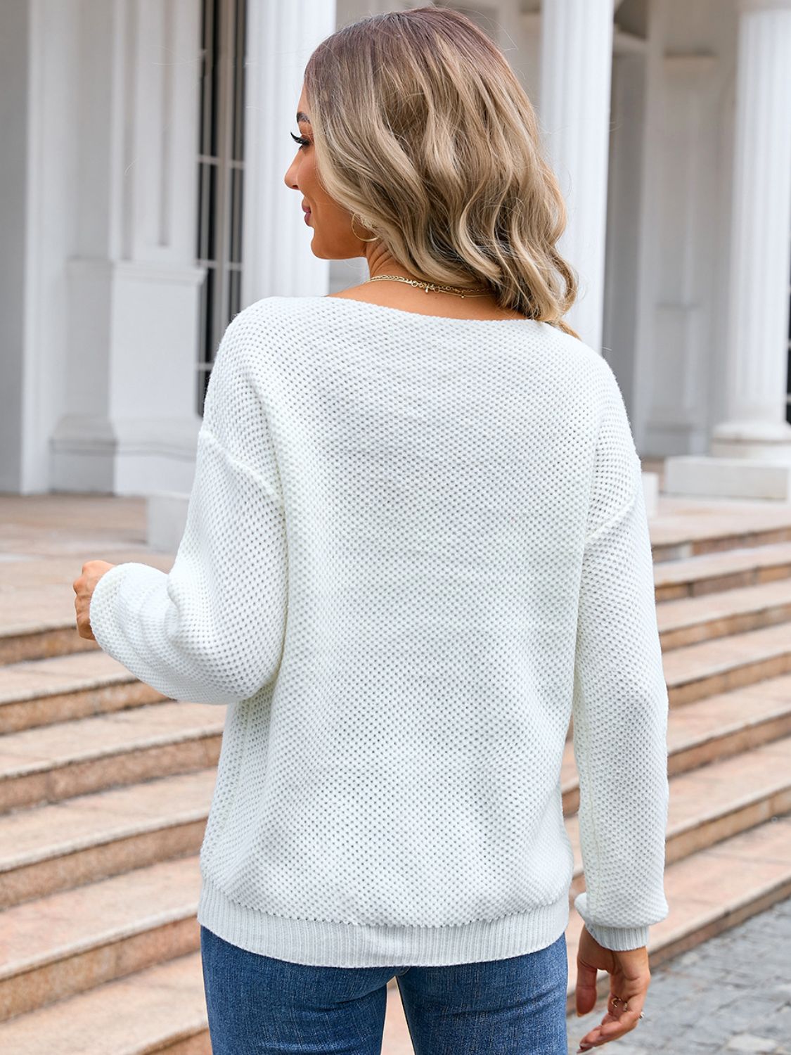 Decor Button Drop Shoulder Knit Top