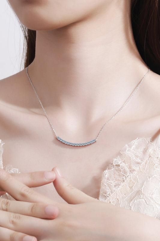 Moissanite Sterling Silver Curved Bar Necklace