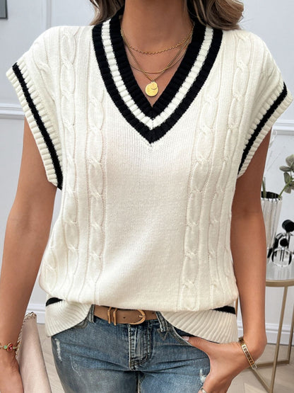 Cable-Knit V-Neck Sweater Vest