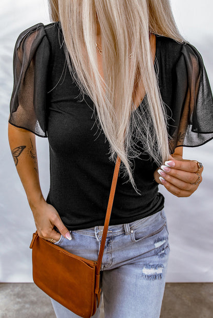 V-Neck Short Sleeve Blouse